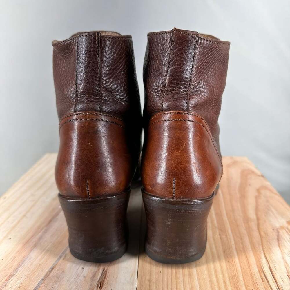 Vintage Vero Cuoio Brown Pebbled Leather Cap Toe Block Heel Boots Size 4.5 - Picture 5 of 11